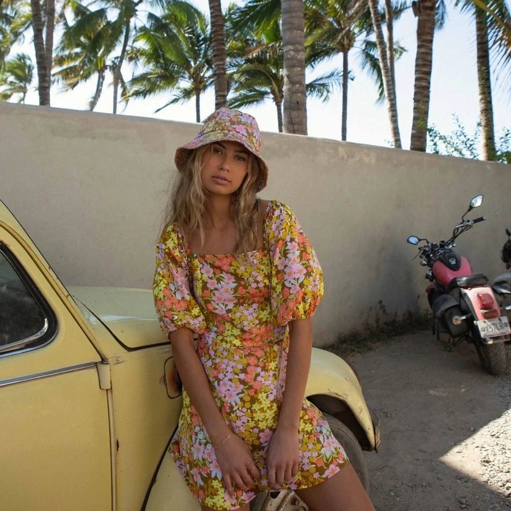Billabong 70’a inspired Floral Print Dress with Puff Sleeves - Picture 5 of 5